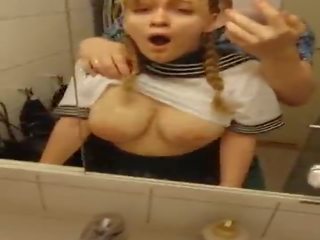 Busty lady getting fucked in bathroom