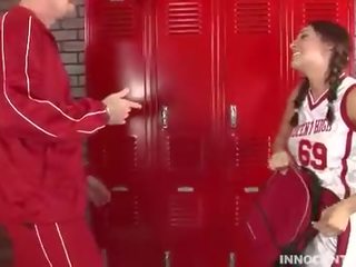 Perky brunette teen getting fucked hard in the locker ro