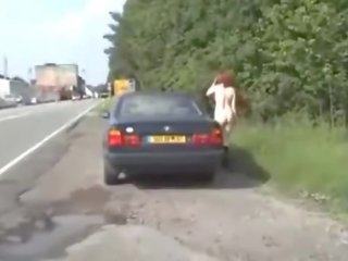 Splendid Exhibitionist Flashes To Truck Drivers