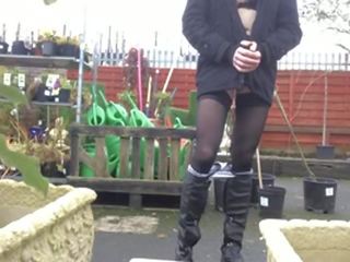 Crossdresser public garden centre flashing